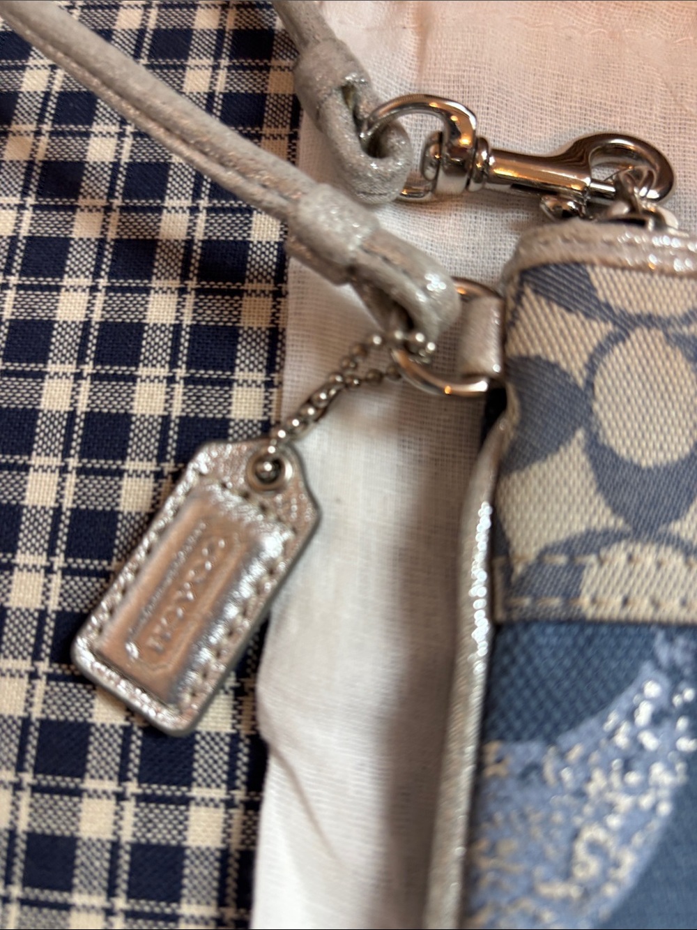 Coach Patchwork Signature Wristlet in Beige, Brown and Silver - Picture 4 of 10